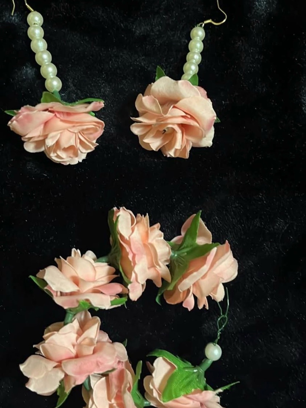 Handmade Peach Flower Drop Earrings and bracelet Set